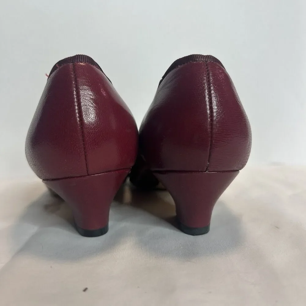 Vintage Wine I Inch Heeled Flat w/Pointed Toe Bows Size 7 Old Money Leather